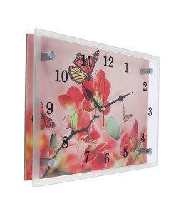 Часы настенные серия Цветы Орхидеи и бабочки 25 х 35 см Сюжет