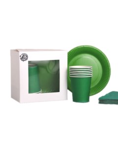 Набор одноразовой посуды Сочный зеленый бумажный на 6 персон Страна карнавалия
