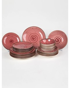 Набор фарфоровых тарелок 20 пр на 4 пер Розовый реактив Фарфор Karaga