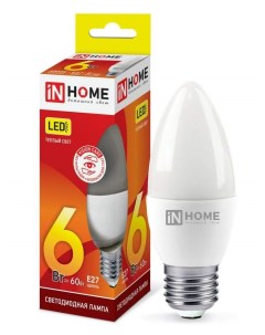 Лампа светодиодная HOME E27 6W 3000K Свеча арт 687227 10 шт Asd