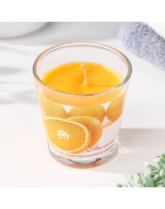 Ароматическая свеча в стакане Апельсин 6 5х6 5 см 10 ч 165 г оранжевая Омский свечной