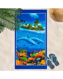 Вафельное полотенце пляжное Дельфин 80х150 см разноцветный 160г м2 хлопок 100 Domovita