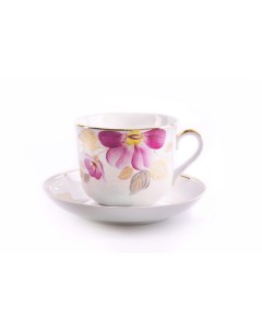 Чашка с блюдцем чайная овый завод Ностальгия Пурпуровый цветок 450 мл Дулевский фарфор