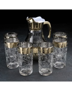 Набор питьевой Флора 7 предметов кувшин 1 л стакан 230 мл с гравировкой и н Gidglass