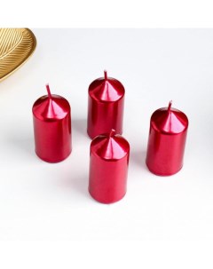 Набор свечей цилиндров 3 8х7 см 4 штуки рубиновый металлик Богатство аромата