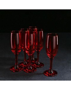 Набор бокалов для шампанского Радуга 190 мл 6 шт цвет рубин Gidglass