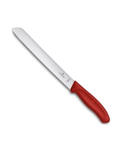 Нож для хлеба лезвие 21 см волнистое красный в блистере Victorinox