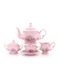 Чайный сервиз на 6 персон 15 предметов Соната Цветы розовый 158073 Leander