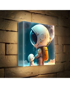 Картина постер с подсветкой с дополненной реальностью 25см 25см космонавт и малыш Moretti