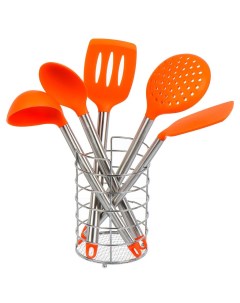 Набор кухонных принадлежностей 5 предметов силикон на подставке оранжевый Y4 6433 Nobrand