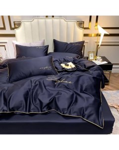 Комплект постельного белья Сатин жатка 2 спальный наволочки 70x70 Темно синий Mency