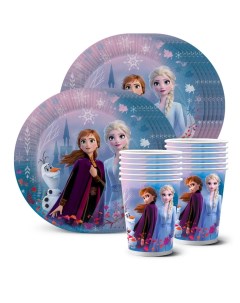 Набор одноразовой посуды Frozen 2 Эльза и Анна тарелки 18 см стаканы по 12 шт Nd play