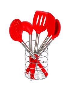 Набор кухонных принадлежностей 5 предметов силикон на подставке красный Y4 6434 Nobrand