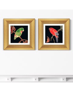Набор из 2 х репродукций картин в раме Red and Green Parrots 1900г 35 5х35 5см Картины в квартиру