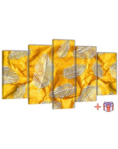Модульная картина Абстракция перья на золотом фоне 80х140 см Добродаров