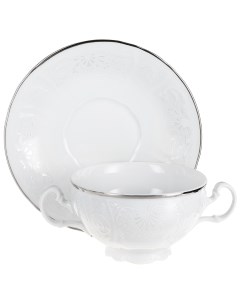 Чашка 360 мл с блюдцем 180 мм для бульона декор Деколь отводка платина Bernadotte