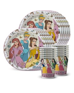Набор одноразовой посуды Принцессы рисованные тарелки 18 см стаканы по 12 шт Nd play