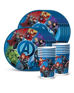 Набор одноразовой посуды Marvel синий тарелки 18 см стаканы по 12 шт Nd play
