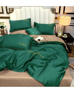 Комплект постельного белья Simplicity Жатка на резинке Зелено Коричневый Семейный Winni