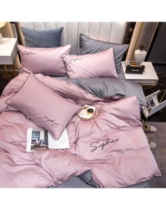 Комплект постельного белья Simplicity Жатка на резинке Розовый Серый 2х спальный Winni