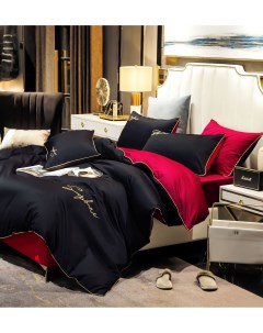 Комплект постельного белья Simplicity Жатка на резинке Черный Красный Евро Winni