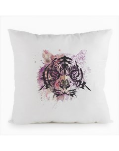 Подушка белая Тигр контурный рисунок Coolpodarok