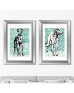 Набор из 2 х репродукций картин в раме Greyhounds 1912г Размер каждой 50 5х70 5см Картины в квартиру