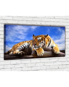 Картина на натуральном холсте Гордый тигр 60x100 см с креплениями Большой размер Ф0210 Добродаров