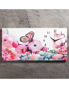 Часы картина настенные серия Цветы Бабочки в цветах 40 х 76 см Сюжет