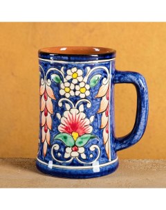 Бокал Риштанская Керамика Цветы 500 мл синий Шафран