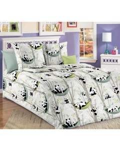 Комплект постельного белья в детскую кроватку бязь Люкс Веселые панды Ивановотекстиль