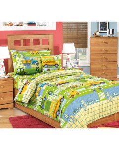 Комплект постельного белья в детскую кроватку бязь Люкс Машинки зеленый Ивановотекстиль