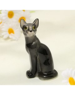 Статуэтка фарфоровая Кошка Тайка чёрная 10см Весёлый фарфор