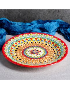 Тарелка Риштанская Керамика Кора Калам 27 см разноцветная Шафран