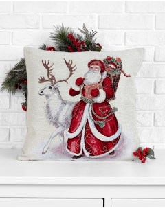 Наволочка декоративная Дед Мороз и белый олень 45х45 см Le gobelin