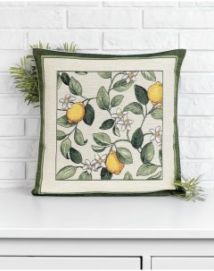 Наволочка декоративная Лимоны Амальфи зеленый бордюр 45х45 см Le gobelin