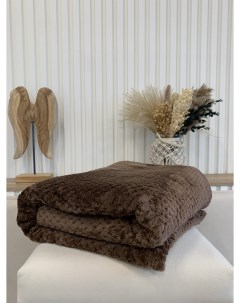 Плед на кровать диван велсофт 200х220 см евро флисовый коричневый Tikohome
