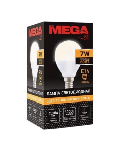 Лампа светодиодная Mega 7 Вт E14 шаровидная 3000K теплый белый свет 1053690 Promega jet