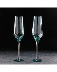 Набор бокалов для шампанского Дарио 180 мл 7x27 5 см 2 шт цвет изумрудный Magistro