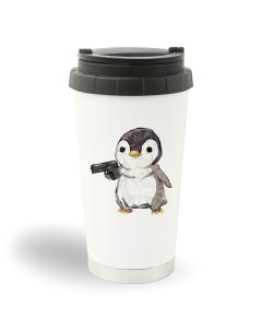 Термостакан белый Пингвин с пистолетом Coolpodarok