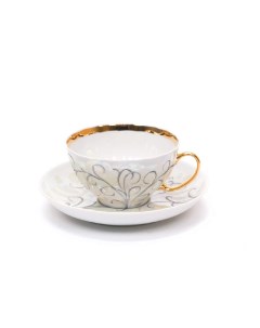 Чашка чайная с блюдцем Белый лебедь Морозко 275 мл Дулевский фарфор