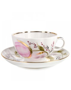 Чашка с блюдцем чайная ИФЗ Розовые тюльпаны 250 мл Императорский фарфоровый завод