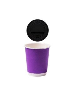 Стаканчики фиолетовые двухслойные 250 мл 96 шт крышки Unity coffee