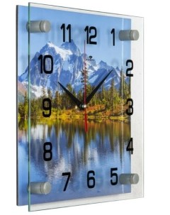 Часы настенные Озеро в горах квадрат 25х25см арабский циферблат 2525 767 21 век