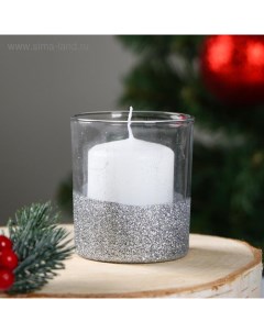 Свеча в стекле Праздничная серебро 7 8x7 см Омский свечной