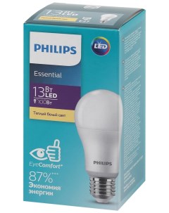 Светодиодная лампа E27 13W 3000К теплый P45 Essential Б0055064 Philips