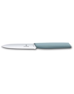 Нож для овощей и фруктов лезвие 10 см с волнистой кромкой серо голубой Victorinox