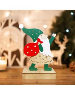 Фигурка светодиодная Дед мороз деревянная 18 см теплый свет Neon-night