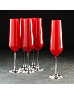 Набор бокалов для шампанского Сандра 200 мл 6 шт цвет красный Crystal bohemia