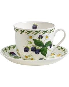 Чашка с блюдцем Фруктовый сад Ежевика 55514 Белый зеленый фиолетовый Maxwell & williams